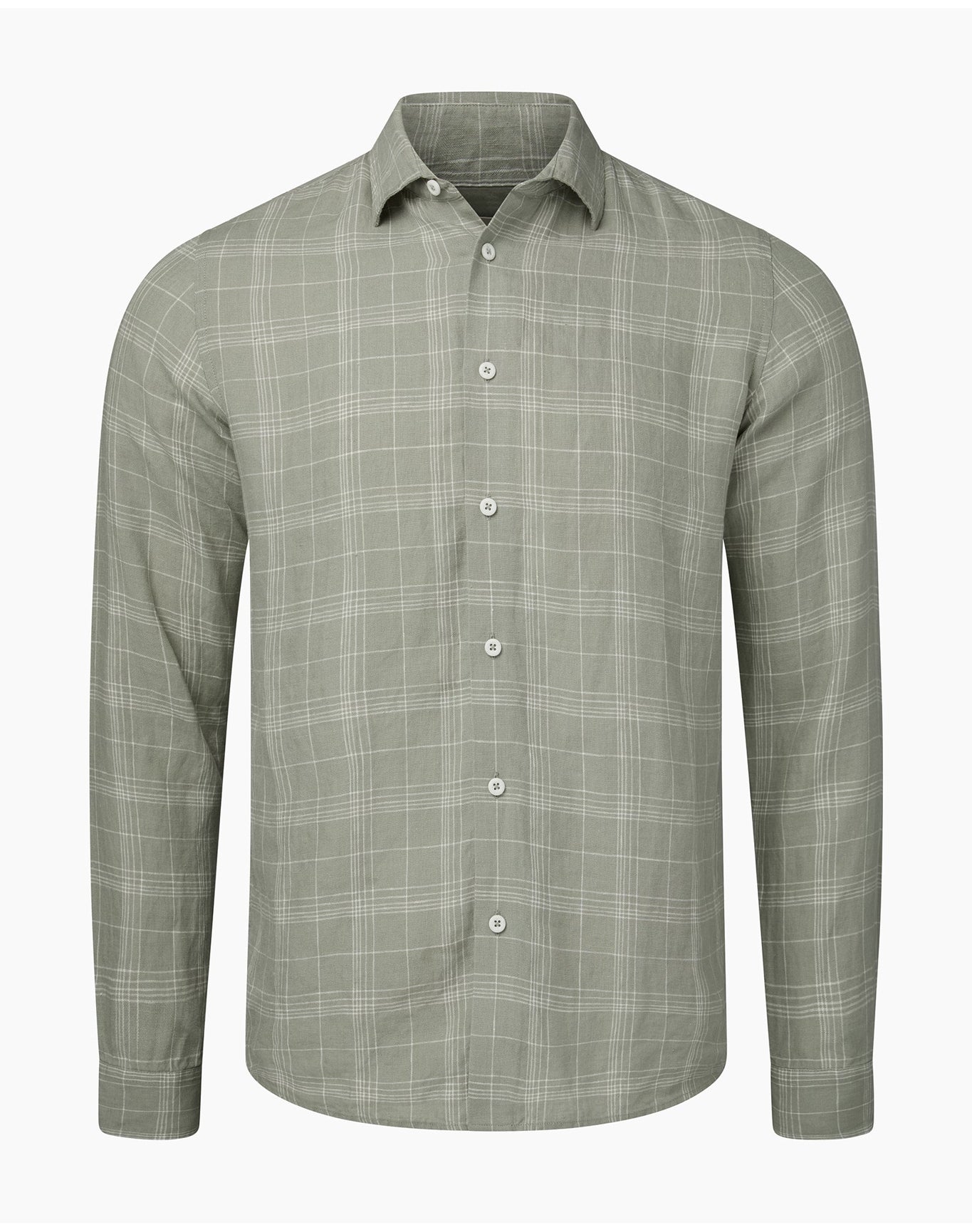 Men | Linen Long Sleeve Shirt | Musty Green White