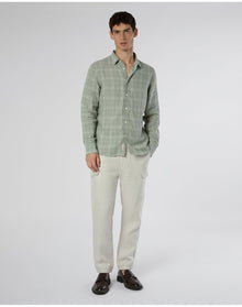 Men | Linen Long Sleeve Shirt | Musty Green White