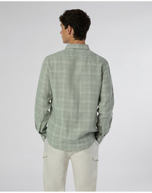 Men | Linen Long Sleeve Shirt | Musty Green White