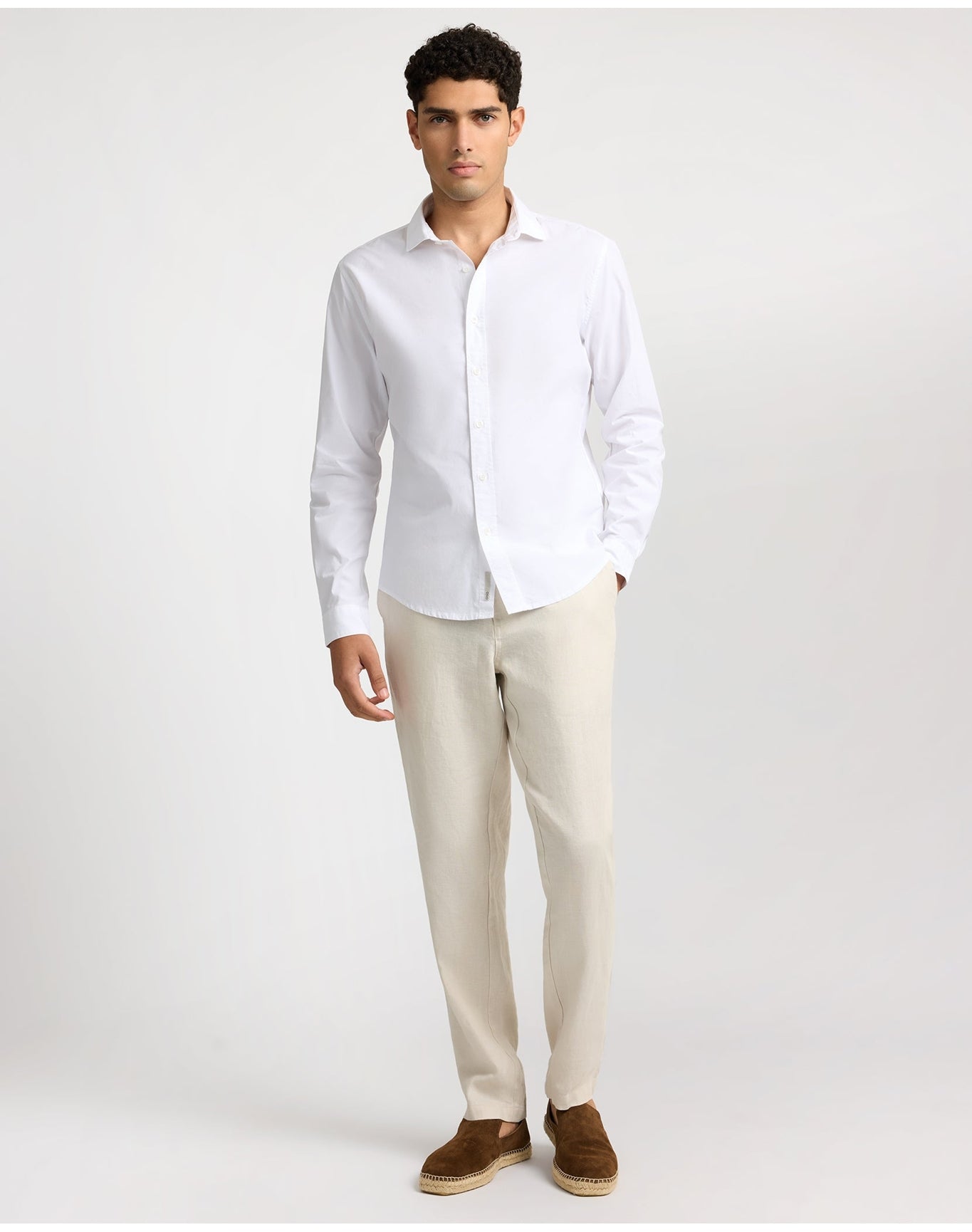 Men | Poplin Long Sleeve Button Down Shirt | White