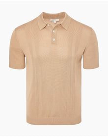 Men | Silk Ribbed Knit Polo | Tan