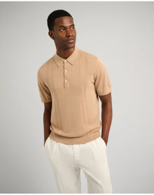 Men | Silk Ribbed Knit Polo | Tan