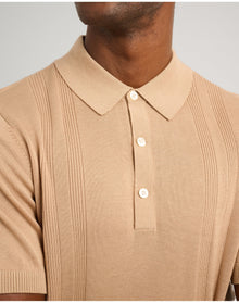 Men | Silk Ribbed Knit Polo | Tan