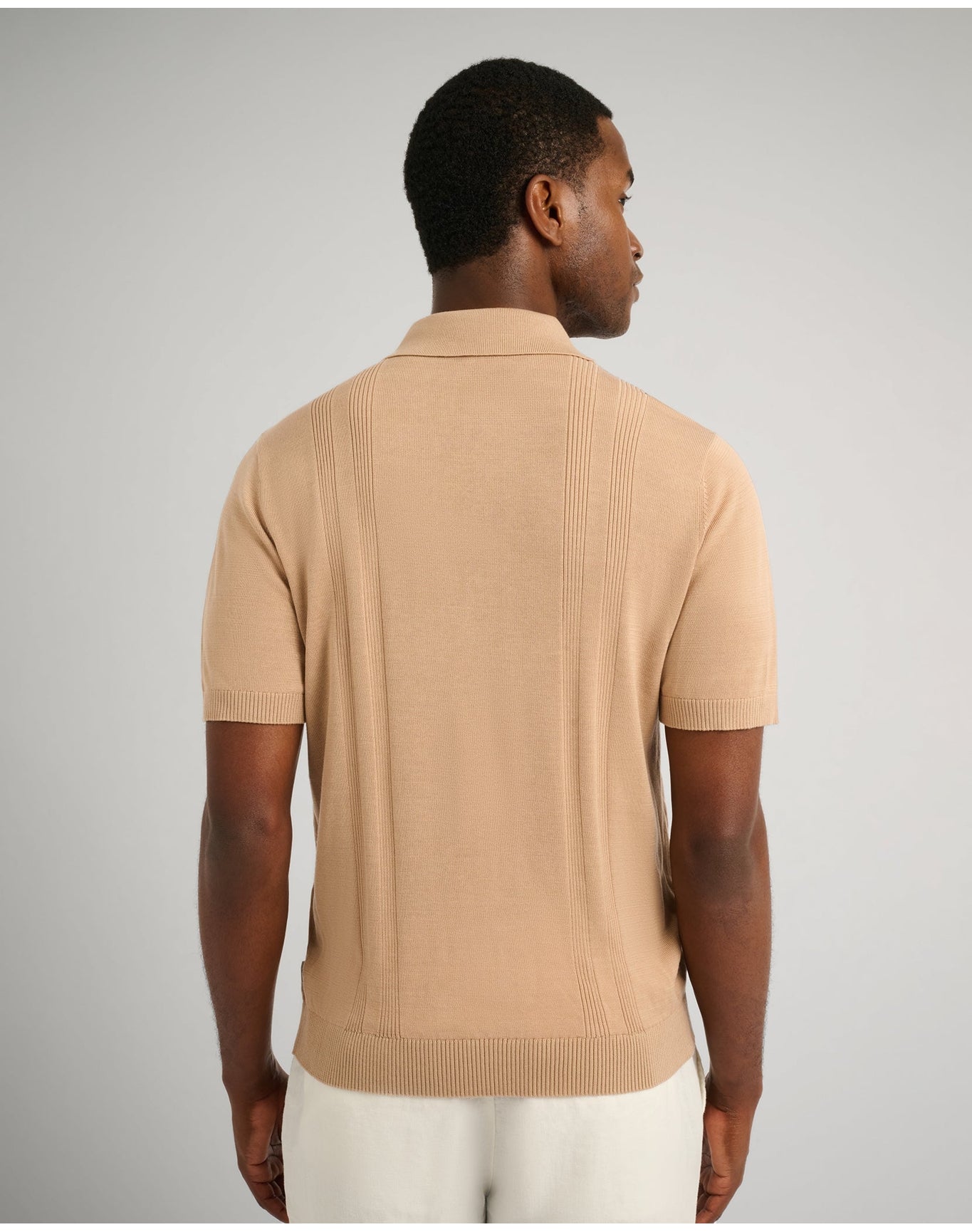 Men | Silk Ribbed Knit Polo | Tan