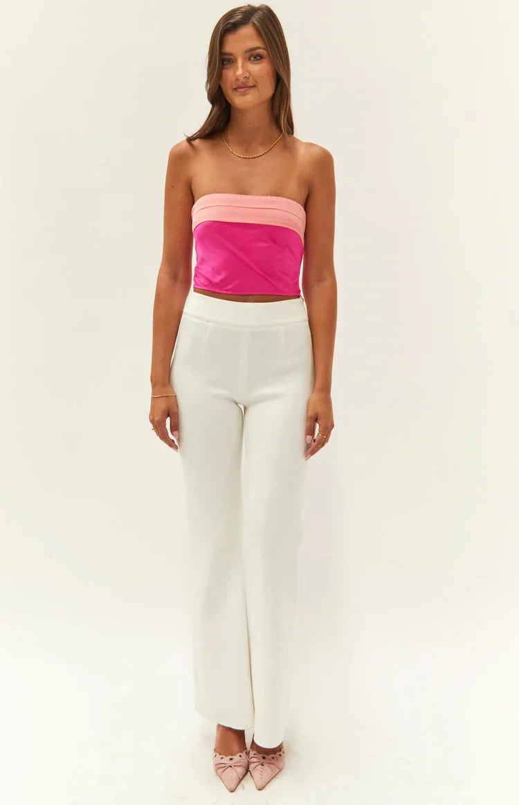 Milly Satin Strapless Crop Top | Pink