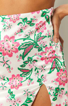 Miranda Floral Satin Mini Skirt | White