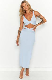 Mylah Rib Knit Midi Skirt | Blue