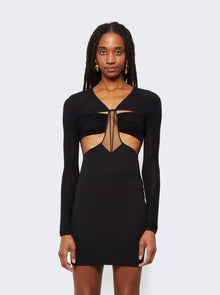 Women | Nensi Dojaka | Deep V-neck Draped Bra Long Sleeve Mini Dress | Black