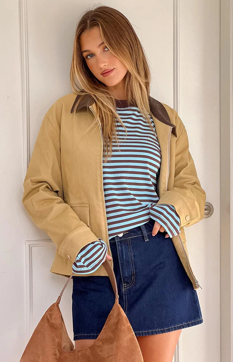 Jemma Contrast Canvas Jacket | Cream