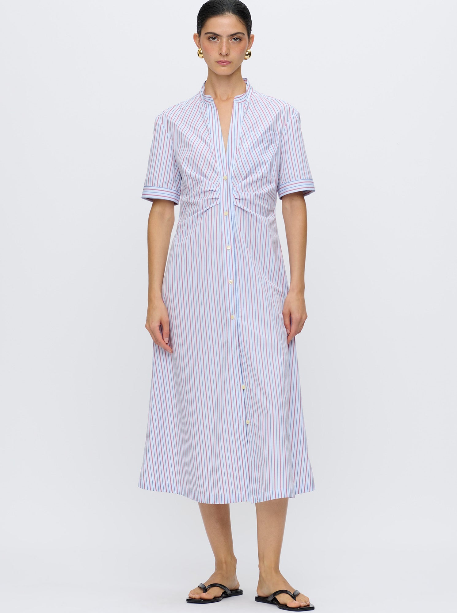 Noor Shirtdress | White/Red Stripe