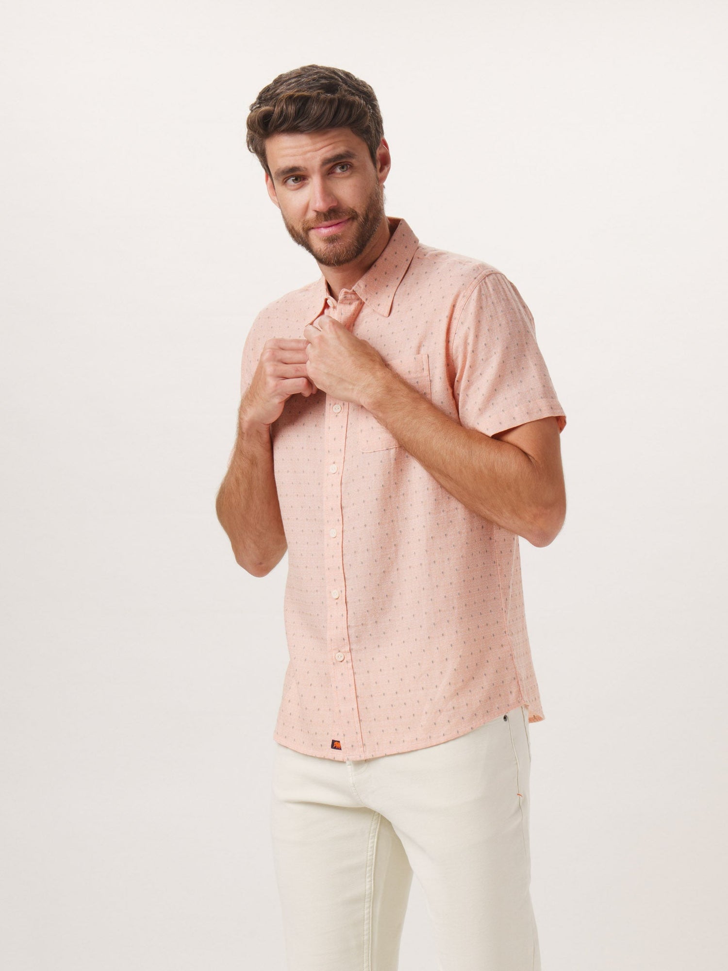 Men | Freshwater Short Sleeve Button Up Shirt | Double Nep Copper Dobby
