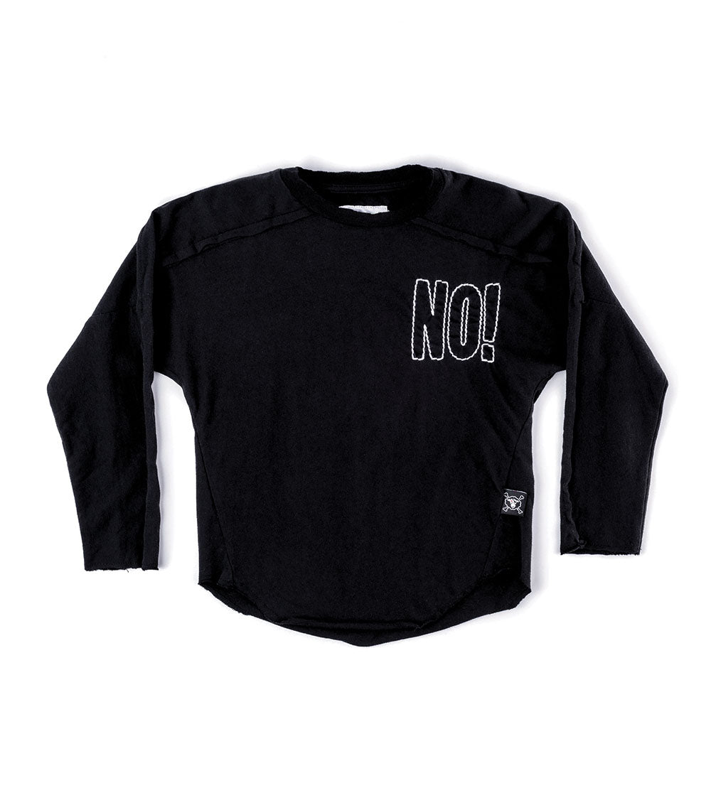 Kid | Embroidered No! Hemmed Shirt | Black