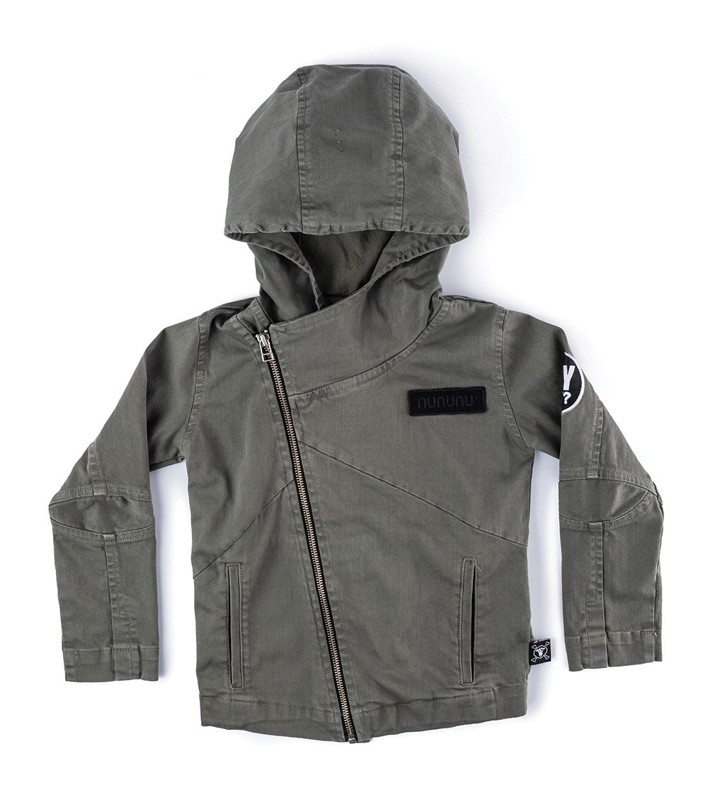 Kid | Hooded Biker Jacket | Dyed Olive