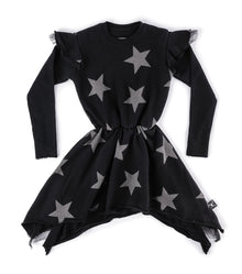 Kid | Ruffled Sleeve Star Dress | Black