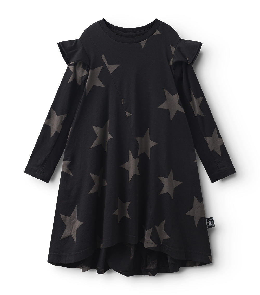 Kid | Ruffled Sleeve 360 Star Dress | Black