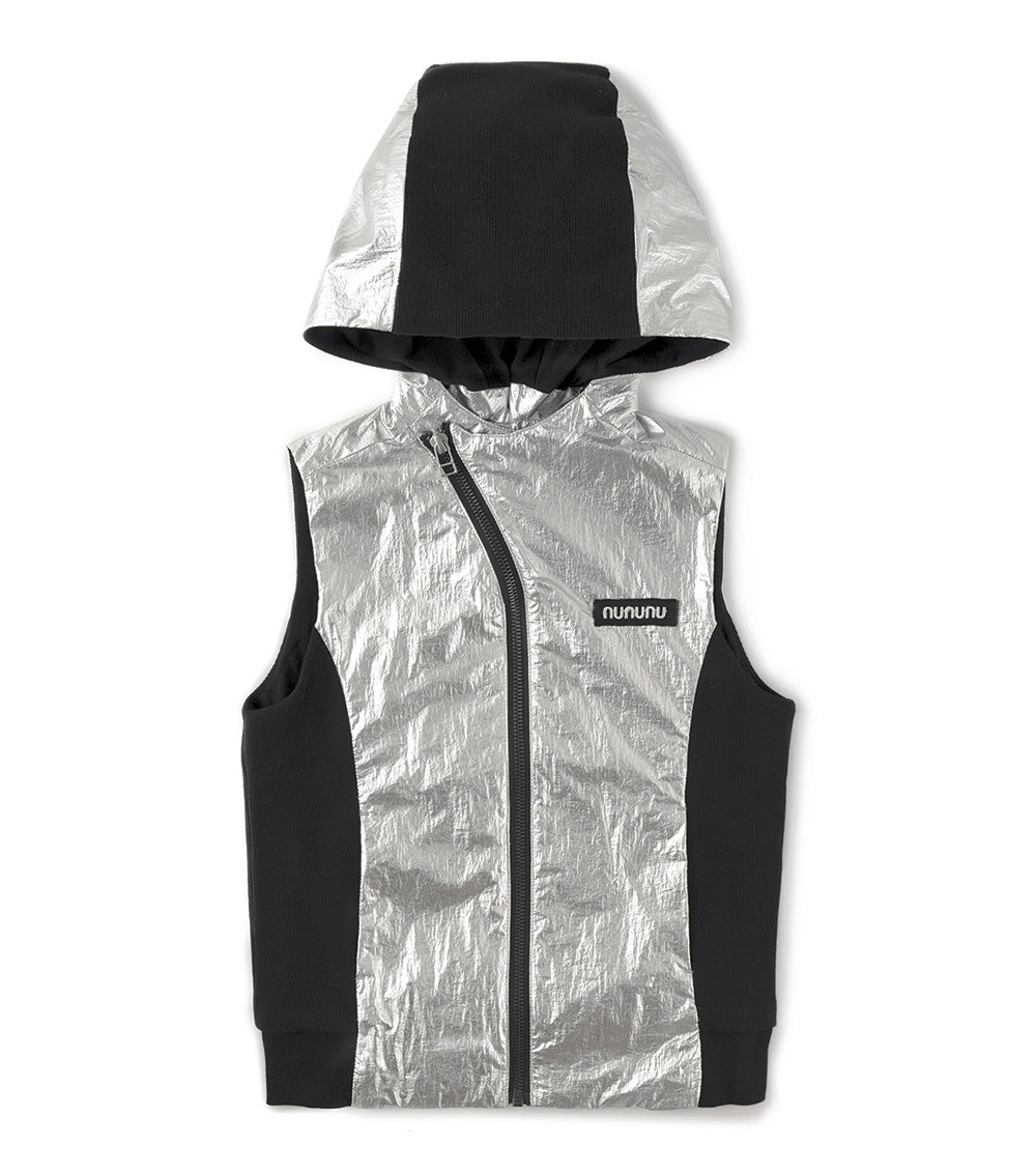 Kid | Duo Nylon Hooded Vest | Black x Silver