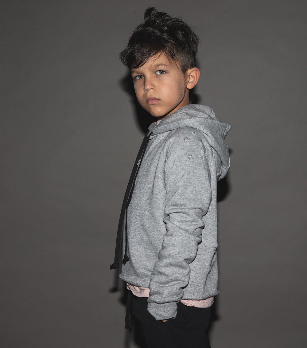 Kid | Distressed Hoodie | Heather Grey