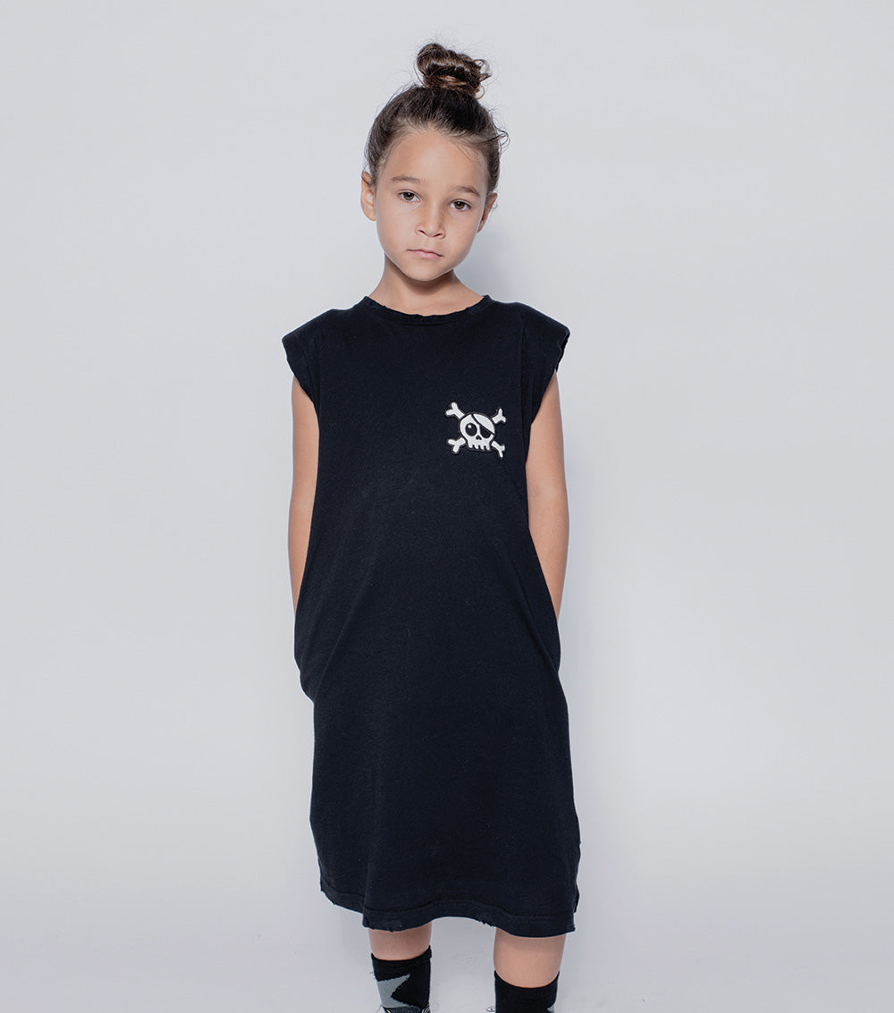 Kid | Skull Patch Sleeveless Dress | Heather Grey