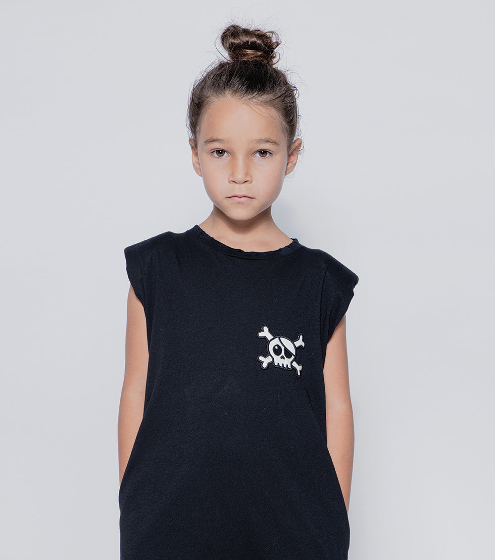 Kid | Skull Patch Sleeveless Dress | Heather Grey