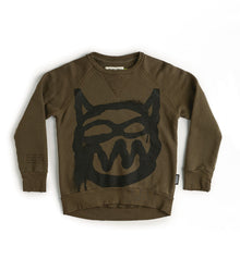 Kid | Mischief Cat Sweatshirt | Olive