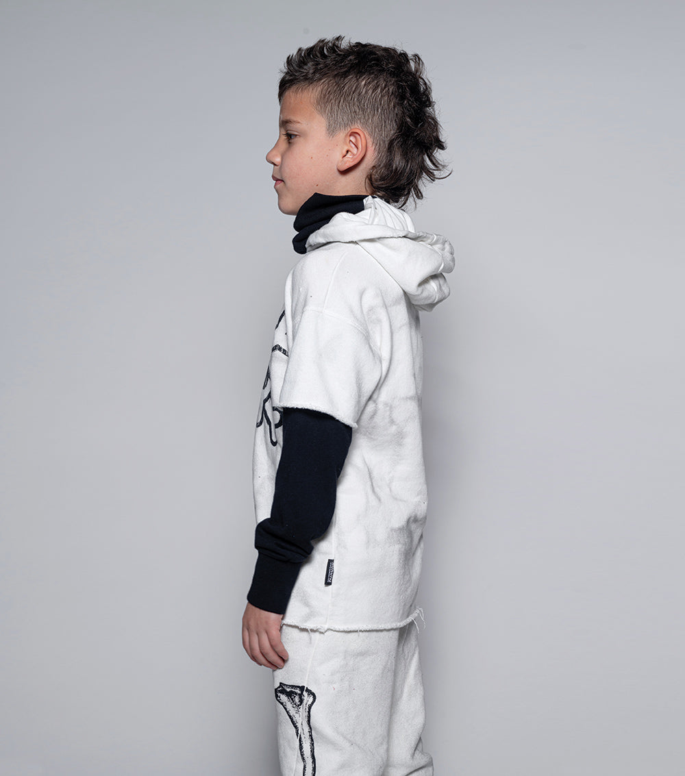 Kid | Skull Twofer Ninja Hoodie | Dirty White