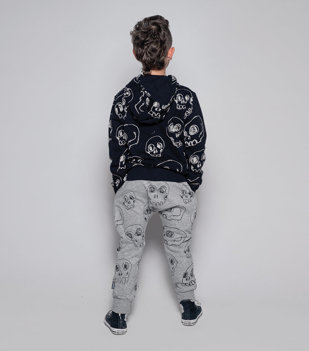Kid | Scribbled Skulls Zip Hoodie | Black