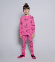 Kid | Scribbled Skulls Loungewear | Hot Pink