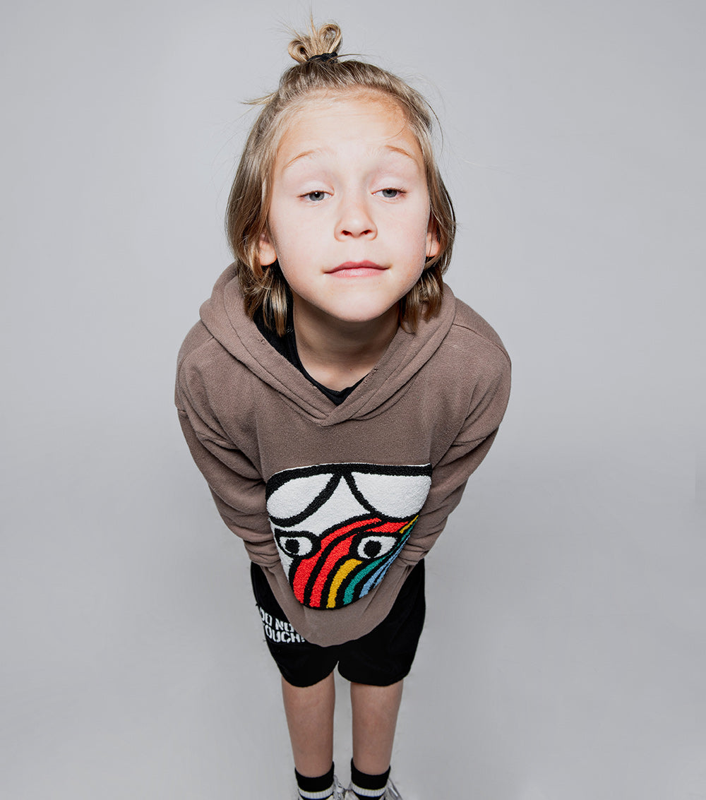 Kid | Rainbow Dude Patch Hoodie | Earth Brown