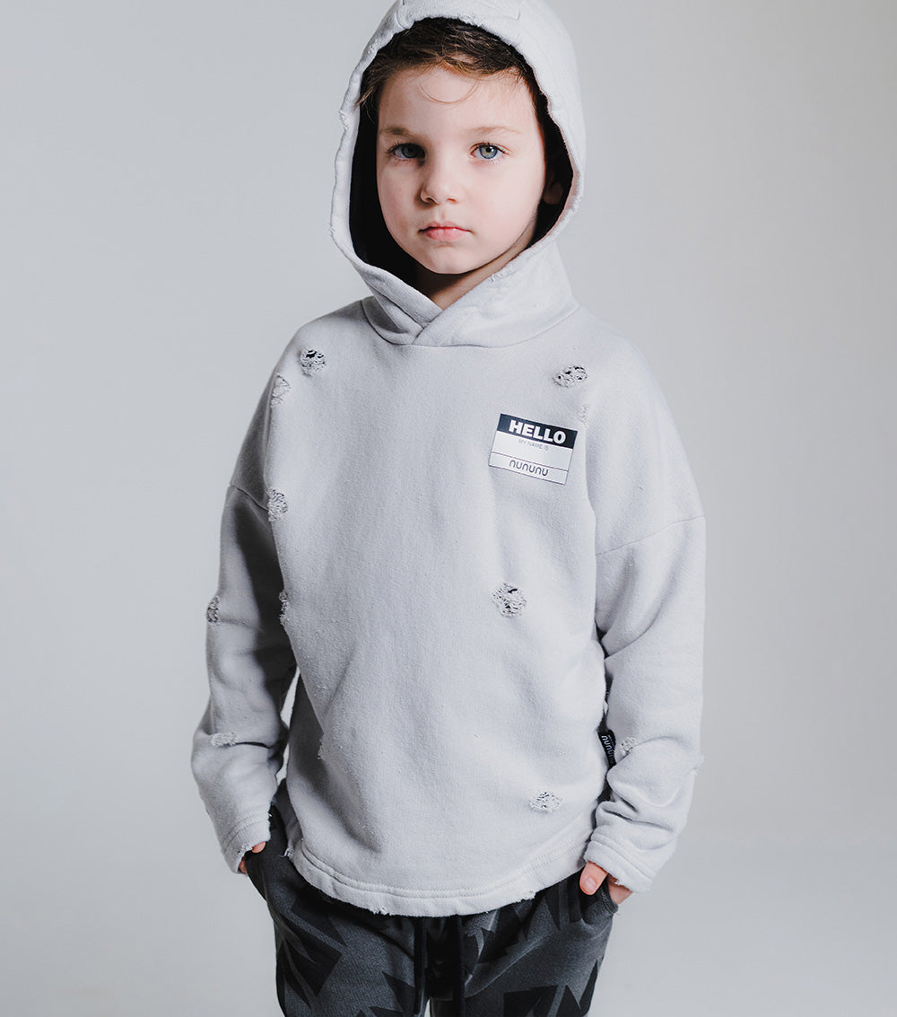 Kid | Distressed Hoodie | Ice Grey