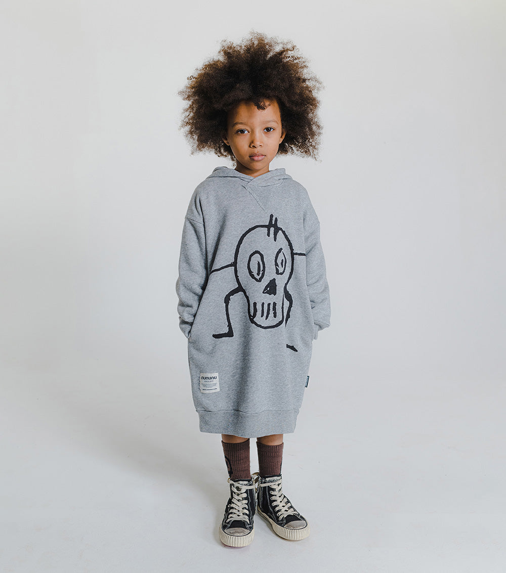 Kid | Goofy Skull Hooded Dress | Heather Grey