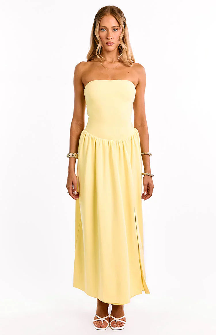 Nate Strapless Formal Maxi Dress | Yellow