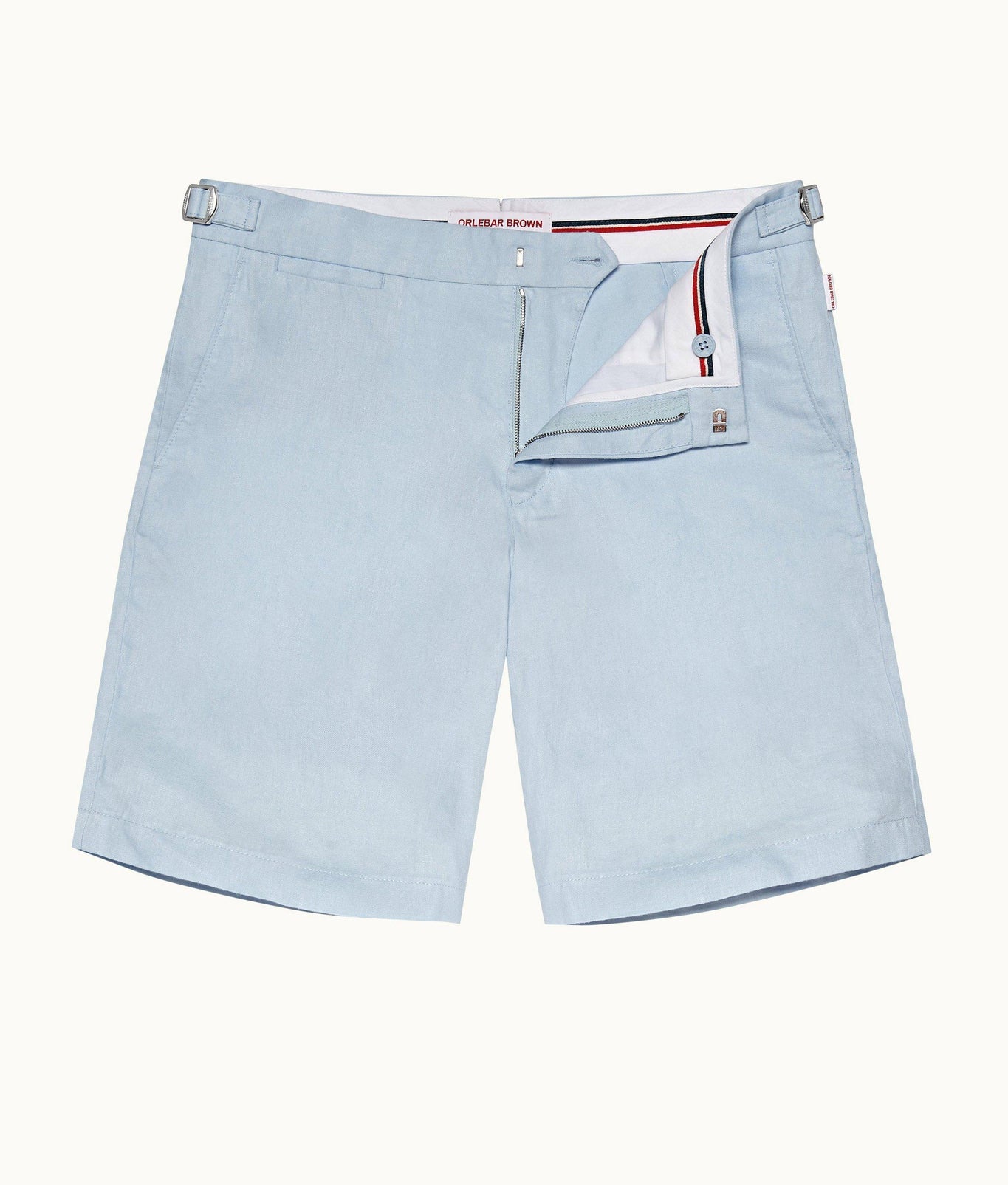 Norwich Linen Tailored Fit O.B Stripe Linen Shorts | Ice Blue