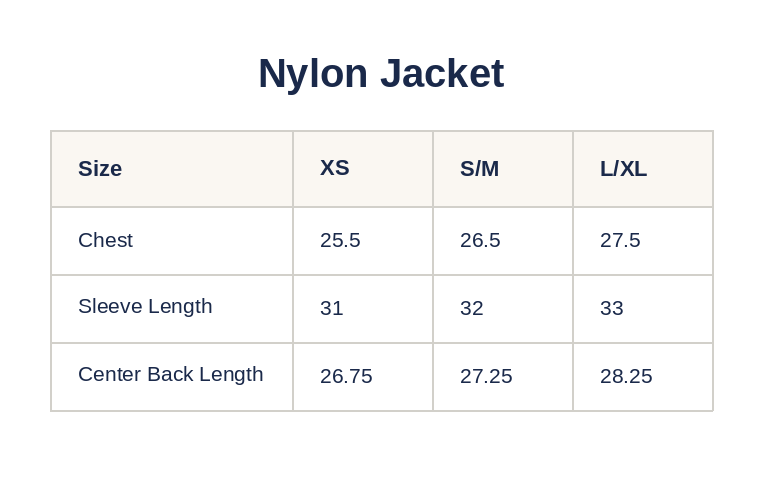 Product size guide