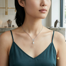 Round Pendant Necklace | 14K White Gold | 0.15 Carat Lab Grown Diamond/White Akoya Pearl | 8mm - 9mm | H-I-I2-I3