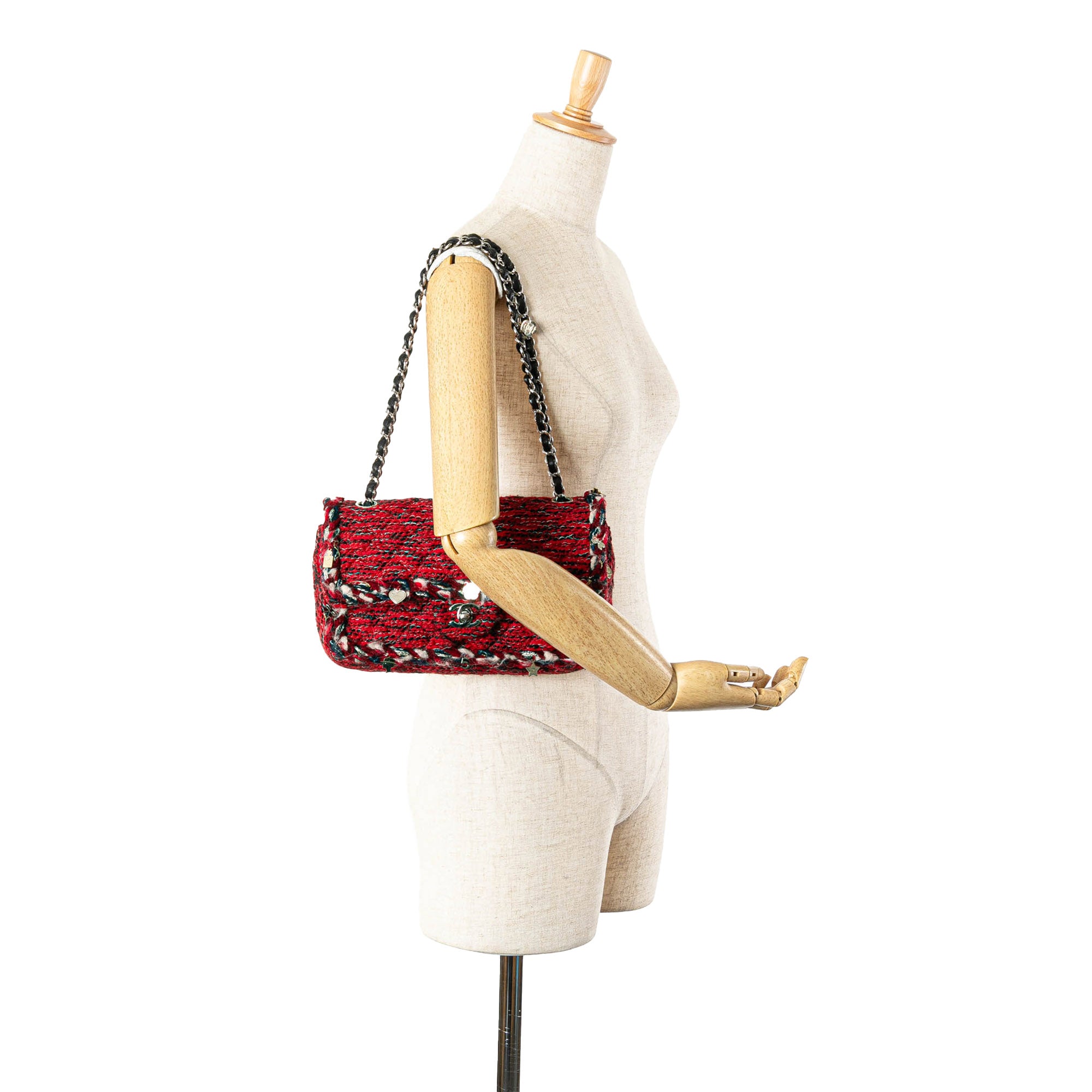 Chanel | Pre-Owned Medium Tweed Braided Charms Double Flap | Red