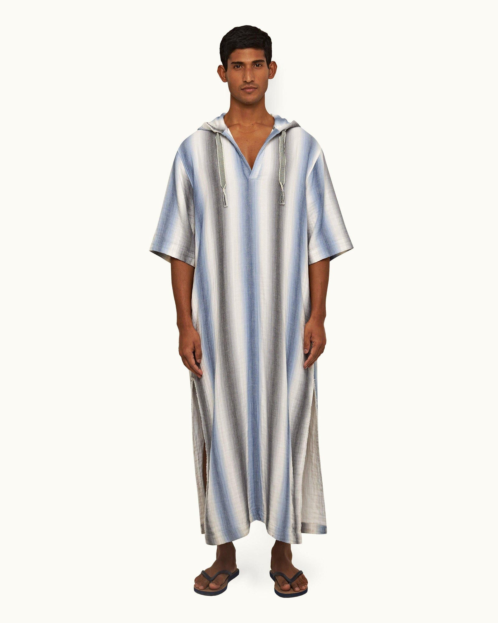 Matchstick/Blue Depths Oasis Stripe Relaxed Fit Hooded Cotton Kaftan | Matchstick/Blue Depths