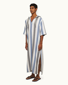 Matchstick/Blue Depths Oasis Stripe Relaxed Fit Hooded Cotton Kaftan | Matchstick/Blue Depths
