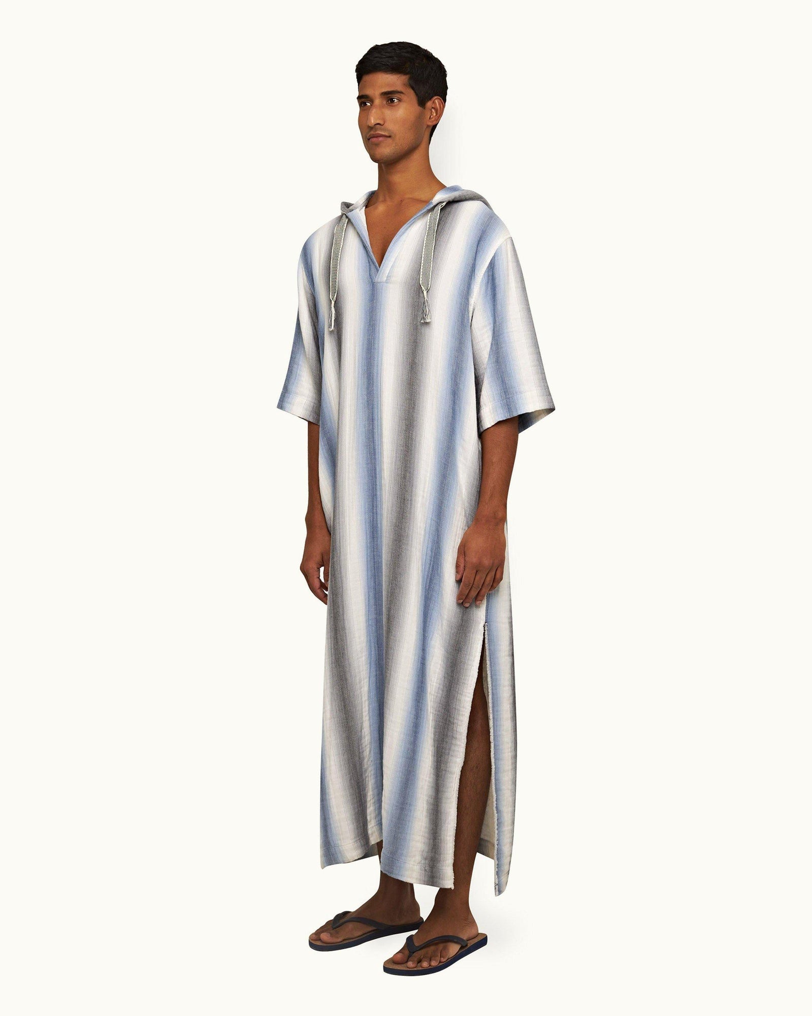 Matchstick/Blue Depths Oasis Stripe Relaxed Fit Hooded Cotton Kaftan | Matchstick/Blue Depths