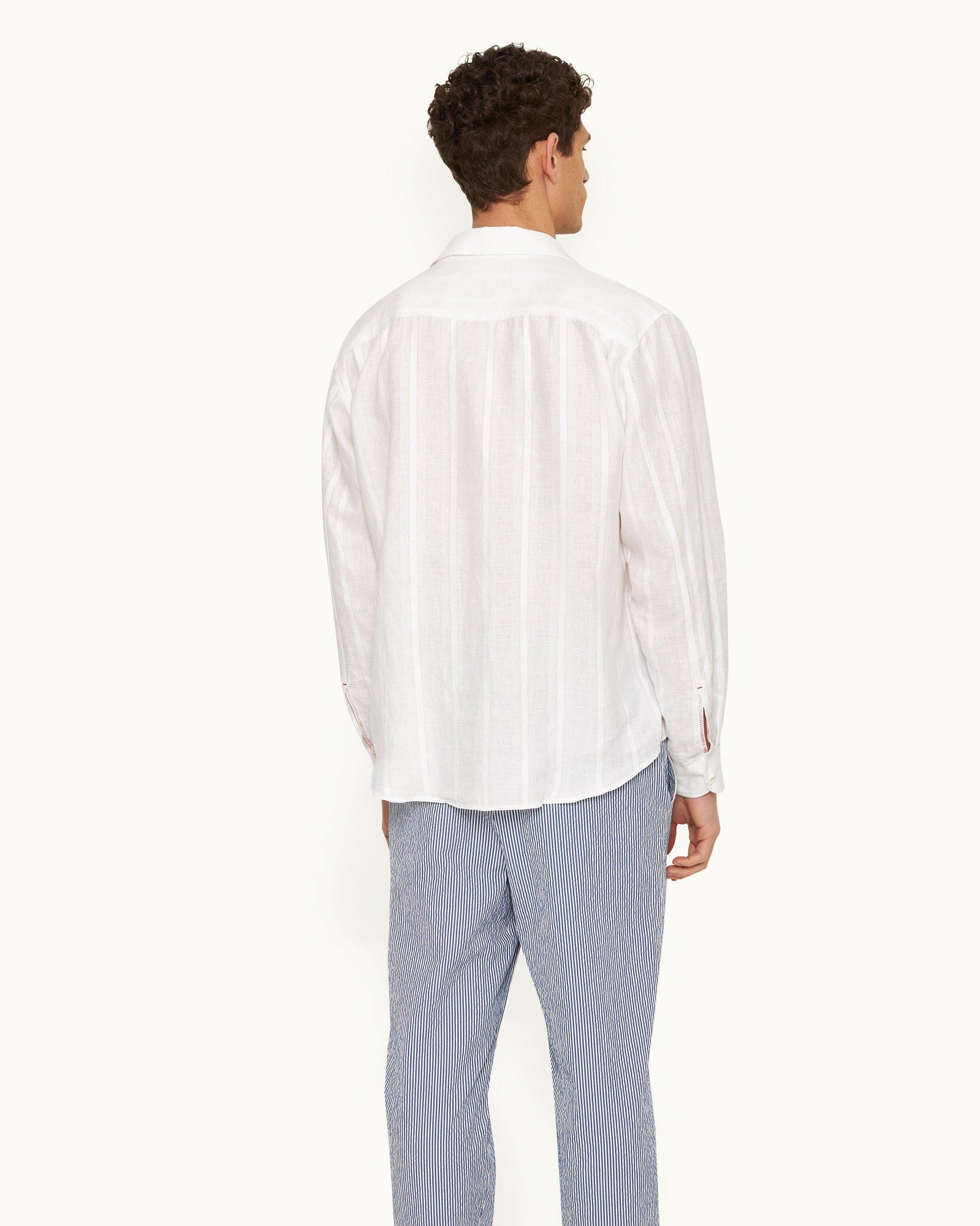Tonal Waffle Stripe Linen Resort Overshirt Woven In Italy in White colour | White