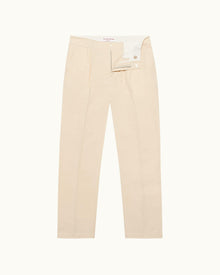 Pebble Easy Fit Single Pleat Laundered Cotton Trousers | Pebble