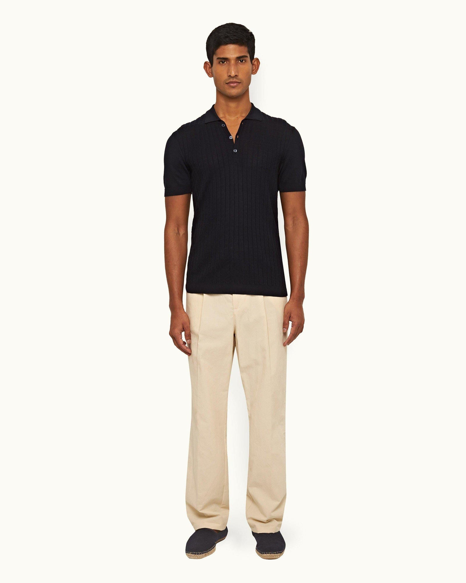 Pebble Easy Fit Single Pleat Laundered Cotton Trousers | Pebble