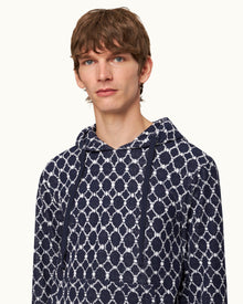 Blaine Towelling Midnight Navy Geometric Tile Hooded Towelling Sweatshirt | Midnight Navy