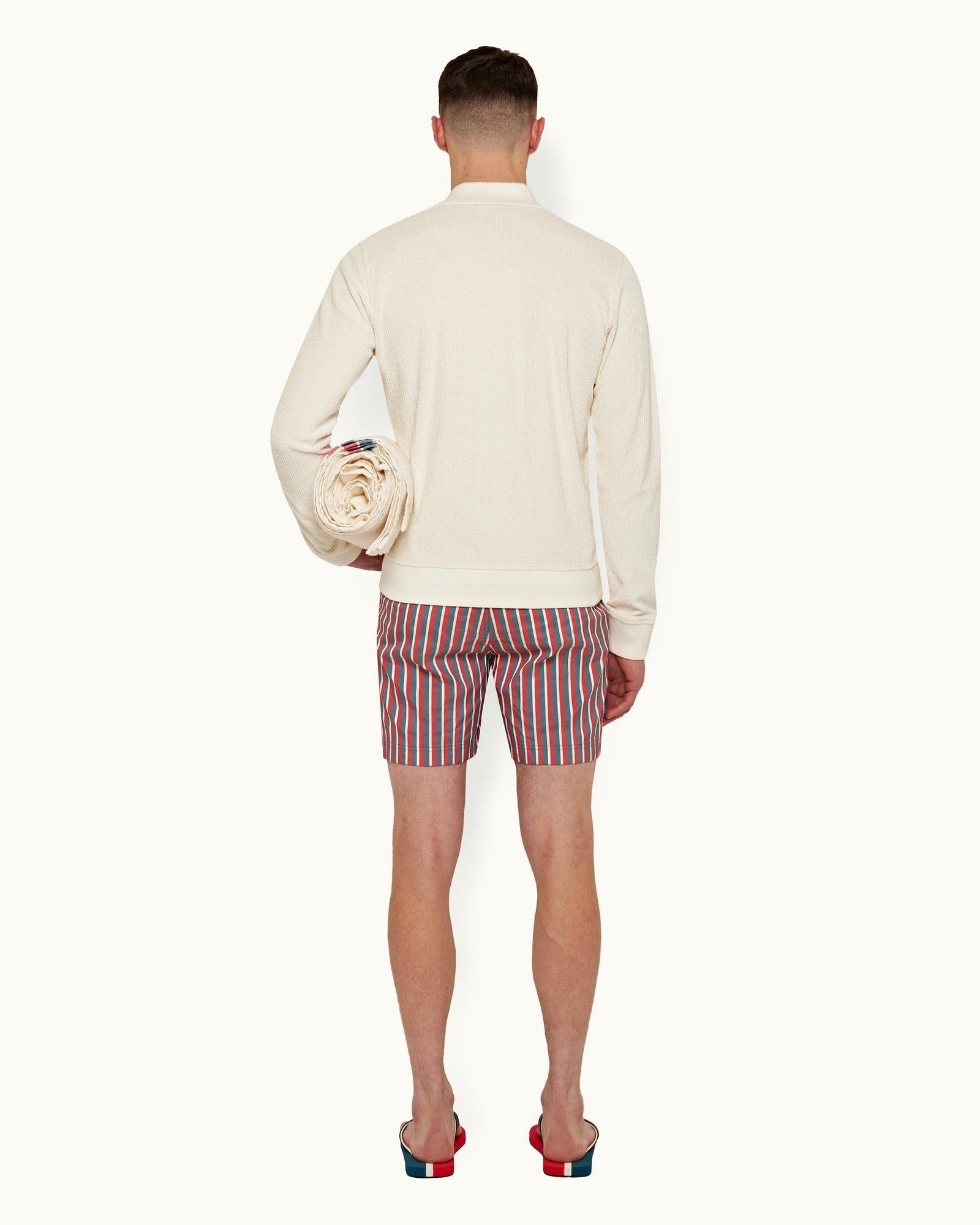 White Sand Zip-Thru Drop Needle Towelling Sweatshirt | White Sand