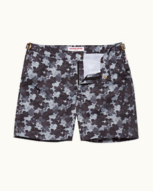 Bulldog Blossom Print Mid-Length Swim Shorts In Piranha Grey | Piranha Grey