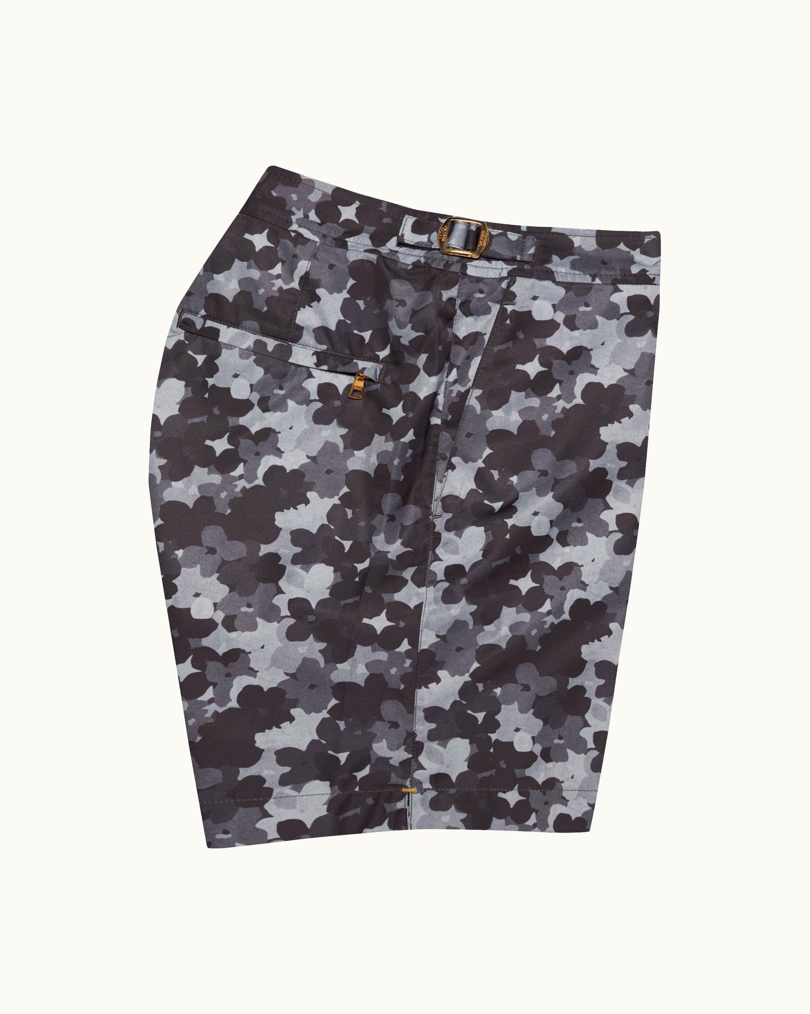 Bulldog Blossom Print Mid-Length Swim Shorts In Piranha Grey | Piranha Grey