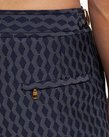 Bulldog Navy/Cloud Catto Jacquard Mid-Length Swim Shorts | Navy/Cloud