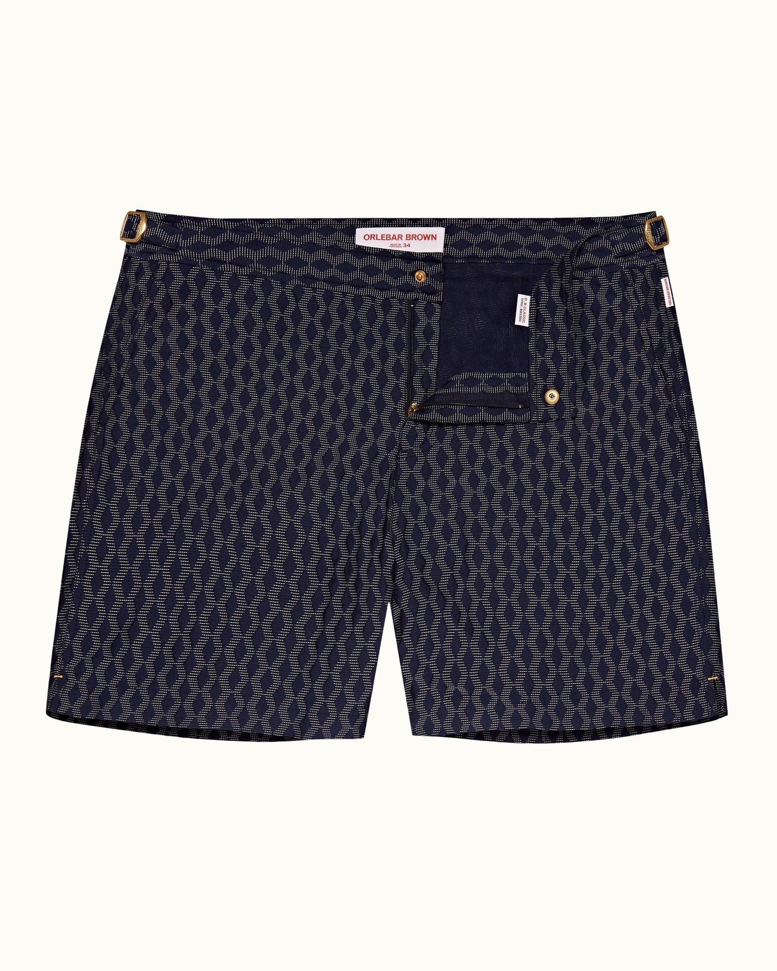 Bulldog Navy/Cloud Catto Jacquard Mid-Length Swim Shorts | Navy/Cloud