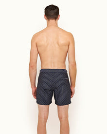 Bulldog Navy/Cloud Catto Jacquard Mid-Length Swim Shorts | Navy/Cloud