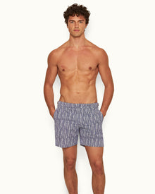 Bulldog Lagoon Blue/White Fern Mid-Length Swim Shorts | Lagoon Blue/White