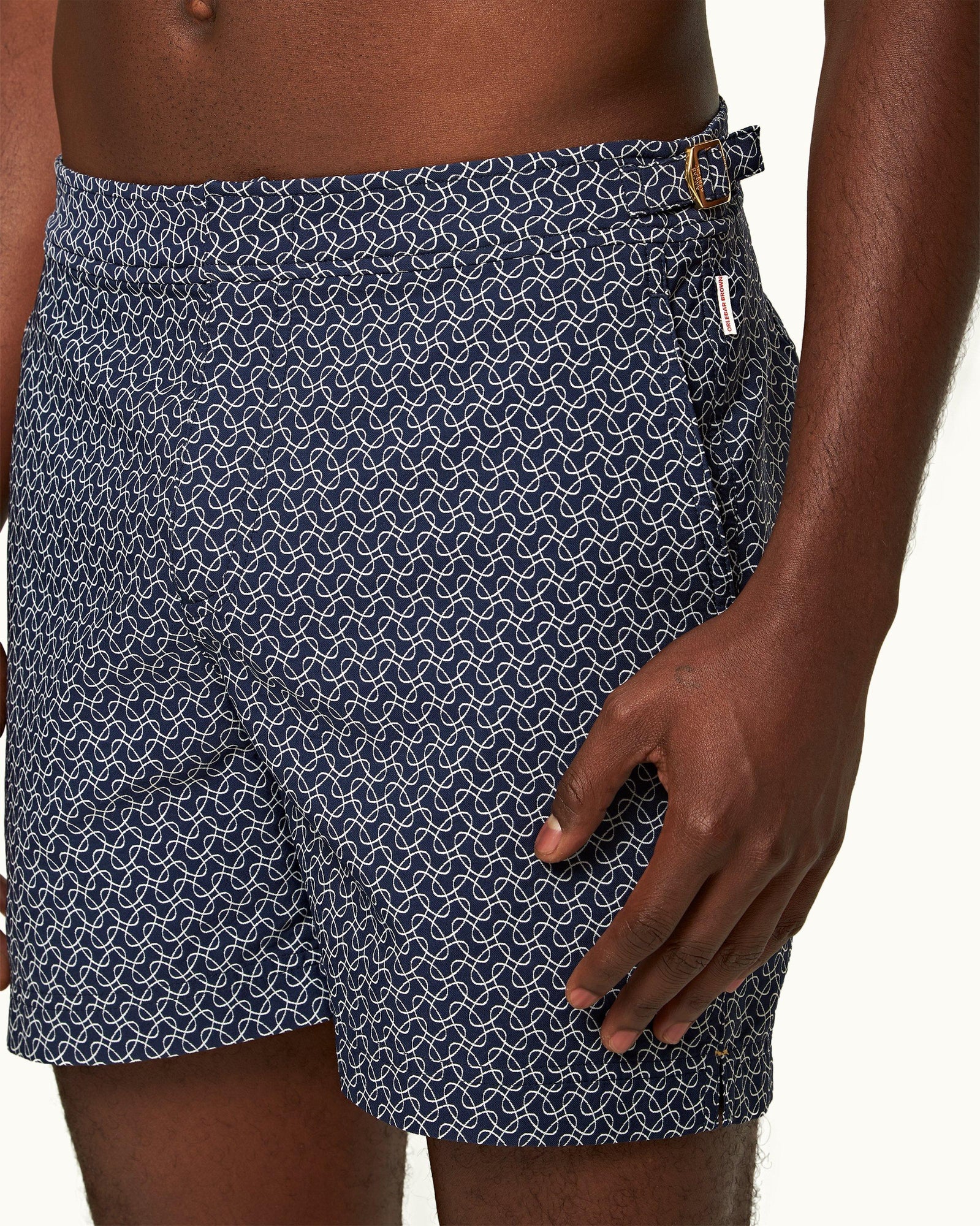 Bulldog Night Iris/White Sand Geometric Orb Jacquard Mid-Length Swim Shorts | Night Iris/White Sand